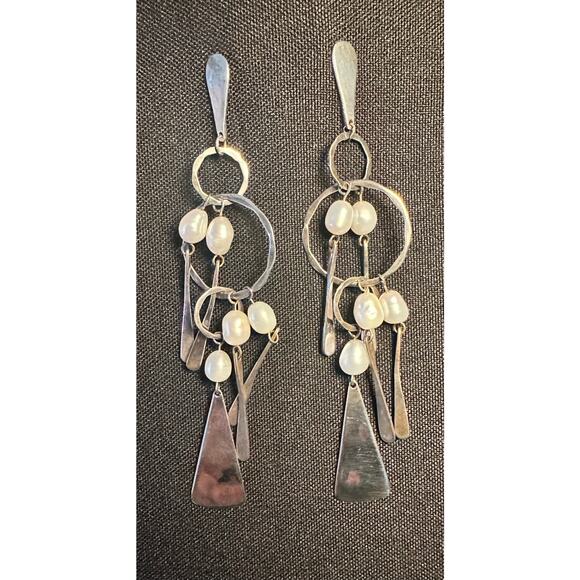 Robert Lee Morris Handmade Silver and Cultured Pearl Earrings - Picture 1 of 10